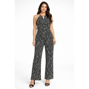 Goldray Womens Black Vine Lowrey Knit Jumpsuit Halter Neck Keyhole Size S NWT